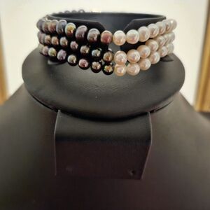 14k Gold Multi-Strand Half and Half Black and White Cultured Pearl Bracelet RARE